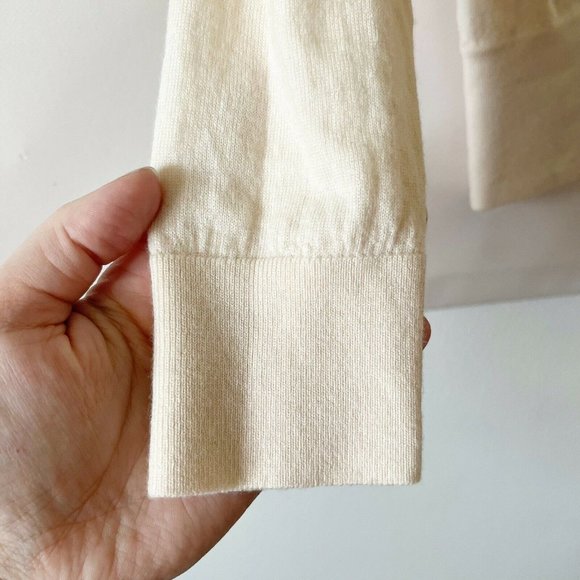 Babaton Size Medium Sweater Faux Wrap Cream 100% Merino Wool V Neck Soft - Picture 3 of 10